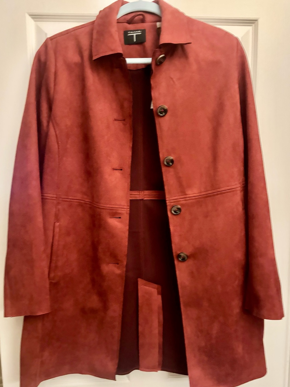 Tahari Women’s Faux Suede Trench Coat in Rust Brown NWT Medium
